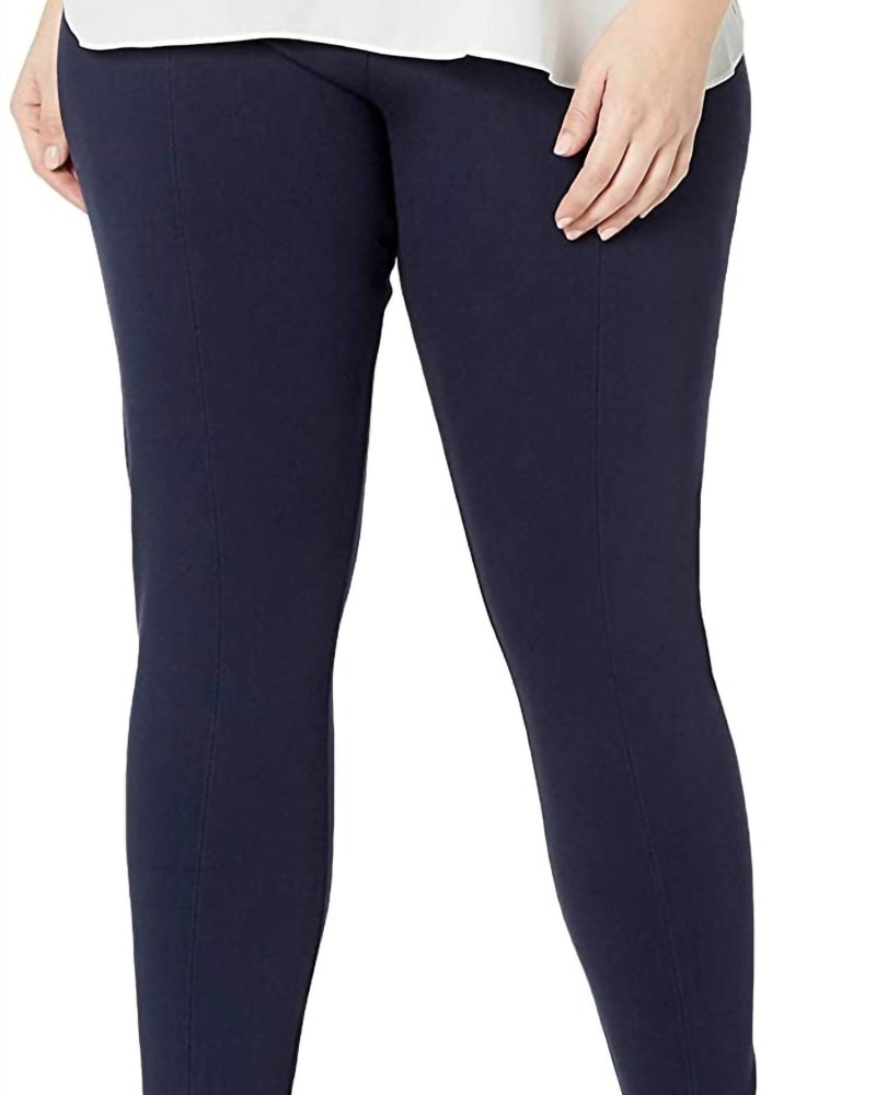 Front of a model wearing a size 3X Center Seam Ponte Legging In Midnight in Midnight by Lysse. | dia_product_style_image_id:351206